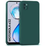 Ultra Slim Soft Rubberised Back Cover Case for Motorola Moto E32 | E22S Inner Velvet Fabric Lining | Matte Silicone Flexible Camera Protection Back Cover ? Green