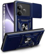 kelpuj Tough Armor Bumper Mobile Back Case for Realme GT 6T 5G | Realme GT 6 | Sliding Camera Shield Cover | Shock Proof 360? Protection | Hybrid PC + TPU | Ring Holder with Kickstand  Blue - Image 5