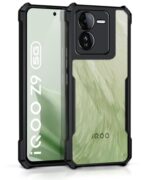 Shock Proof Clear Back Case Mobile Cover for iQOO Z9 5G (Hard | Hybrid PC + TPU | Full Armour Device & Camera Protection | Black)