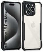 Shock Proof Clear Mobile Back Cover Case for Apple iPhone 15 Pro Max | AirEDGE Technology | Hard | Hybrid PC + TPU | Full Armour Device & Camera Protection - Black - Image 5