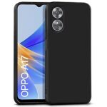 kelpuj Slim Ultra Soft Rubberised Back Cover for Oppo A17 | Inner Velvet Fabric Lining | Matte Silicone Flexible Camera Protection Back Case  Black