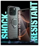 Shock Proof Back Case Mobile Cover for iPhone 16 Pro Max | Back Cover Case (Tough Armor | Hybrid PC + TPU | Ring Holder & in-Built Kickstand | Black) - Image 4