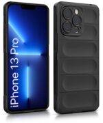 kelpuj Ultimate Silicon Back Cover Case for Apple iPhone 13 Pro | Military Grade Drop Protection Shockproof Bumper | Anti-Slip Grip | Scratch Proof Micro-Fibre Cloth Inside (Pitch Black) - Image 3