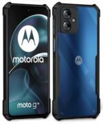 kelpuj Shock Proof Clear Protective Back Case for Motorola Moto G14 - AirEDGE Technology | 360 Degree Camera Protection | Transparent Hybrid Back Case Mobile Cover - Black - Image 3