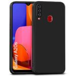 Ultra Slim Soft Rubberised Back Case Cover for Samsung Galaxy A20s | Inner Velvet Fabric Lining | Matte Silicone Flexible Camera Protection Back Cover - Black