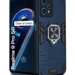 Shock Proof Back Case Mobile Cover for Realme 9 Pro 5G | Back Cover Case (Tough Armor | Hybrid PC + TPU | Ring Holder & in-Built Kickstand | Blue)