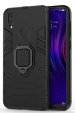 Shock Proof Back Case Mobile Cover for Samsung Galaxy M01s | Galaxy A10s (Armor | Hybrid PC + TPU | Full Protection with Ring Holder Kickstand | Carbon Black)