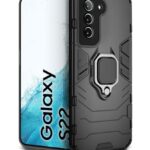 Shock Proof Back Case Mobile Cover for Samsung Galaxy S22 5G | Back Cover Case (Tough Armor | Hybrid PC + TPU | Ring Holder & in-Built Kickstand | Black)