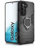 Shock Proof Back Case Mobile Cover for Samsung Galaxy S22 5G | Back Cover Case (Tough Armor | Hybrid PC + TPU | Ring Holder & in-Built Kickstand | Black)