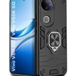 Shock Proof Back Case Mobile Cover for iQOO Z10R 5G | Vivo V50 5G | V50e 5G | V50 Elite Edition| Back Cover Case (Tough Armor | Hybrid PC + TPU | Ring Holder & in-Built Kickstand | Black)