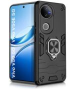 Shock Proof Back Case Mobile Cover for iQOO Z10R 5G | Vivo V50 5G | V50e 5G | V50 Elite Edition| Back Cover Case (Tough Armor | Hybrid PC + TPU | Ring Holder & in-Built Kickstand | Black)