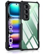 kelpuj Shock Proof Clear Protective Back Case for Infinix Hot 50 5G - AirEDGE Technology | 360 Degree Camera Protection | Transparent Hybrid Back Case Mobile Cover - Black