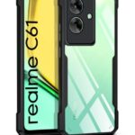 kelpuj Shock Proof Clear Protective Back Case for Realme Narzo N61 | Realme C61 - AirEDGE Technology | 360 Degree Camera Protection | Transparent Hybrid Back Case Mobile Cover - Black