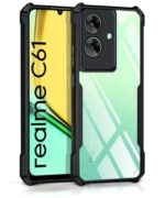 kelpuj Shock Proof Clear Protective Back Case for Realme Narzo N61 | Realme C61 - AirEDGE Technology | 360 Degree Camera Protection | Transparent Hybrid Back Case Mobile Cover - Black