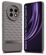 Back Cover for Realme 13 Plus 5G | Realme P1 Speed 5G with Hexa Cube Design | Soft Rubberised Case | Inner Velvet Fabric | Matte Silicone Flexible Mobile Case | Camera Protection - Grey