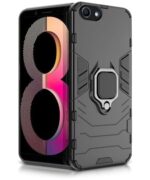 Shock Proof Back Case Mobile Cover for Oppo A83 | Back Cover Case (Tough Armor | Hybrid PC + TPU | Ring Holder & in-Built Kickstand | Black)