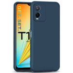 Ultra Slim Soft Rubberised Back Cover Case for Vivo T1X | Inner Velvet Fabric Lining | Matte Silicone Flexible Camera Protection Back Cover - Blue