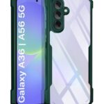Shock Proof Clear Protective Back Case for Samsung Galaxy A36 5G | Galaxy A56 5G - AirEDGE Technology | 360 Degree Camera Protection | Transparent Hybrid Back Case Mobile Cover - Green
