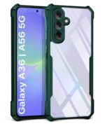 Shock Proof Clear Protective Back Case for Samsung Galaxy A36 5G | Galaxy A56 5G - AirEDGE Technology | 360 Degree Camera Protection | Transparent Hybrid Back Case Mobile Cover - Green