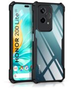 Shock Proof Clear Protective Back Case for Honor 200 Lite - AirEDGE Technology | 360 Degree Camera Protection | Transparent Hybrid Back Case Mobile Cover - Black