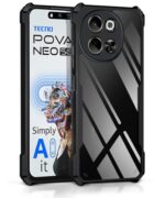TPU+PC Shock Proof Clear Protective Back Case for Tecno Pova 6 Neo 5G Airedge Technology | 360 Degree Camera Protection | Transparent Hybrid Back Case Mobile Cover Black
