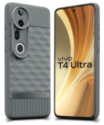 Back Cover for Vivo T4 Ultra with Hexa Cube Design | Ultra Slim Soft Rubberised Case | Inner Velvet Fabric | Matte Silicone Flexible Mobile Case | Camera Protection - Olive Green