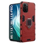 Back Cover Designed for Xiaomi Mi 11X | 11X Pro | Redmi K40 Tough Armor Bumper Back Case Cover | Ring Holder & Kickstand inBuilt | Excellent 360 Degree Protection (Red)