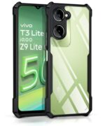 TPU Shock Proof Clear Protective Back Case for Iqoo Z9 Lite 5G|Vivo T3 Lite 5G|Y18|Y18E|Y03-Airedge Technology|360 Degree Camera Protection|Transparent Hybrid Back Case-Black
