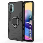 Back Cover for Redmi Note 10 | Note 10s (Shockproof Armor Mobile Case | Hybrid PC + TPU | Full Protection with Ring Holder Kickstand | Carbon Black)