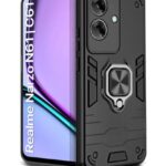 Shock Proof Back Case Mobile Cover for Realme Narzo N61 | Realme C61 (Tough Armor | Hybrid PC + TPU | Full Protection with Ring Holder & in-Built Kickstand | Black)