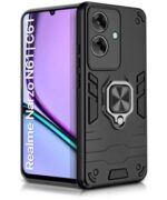 Shock Proof Back Case Mobile Cover for Realme Narzo N61 | Realme C61 (Tough Armor | Hybrid PC + TPU | Full Protection with Ring Holder & in-Built Kickstand | Black)