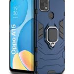 Shock Proof Back Case Mobile Cover for Oppo A15 | Oppo A15s | Back Cover Case (Tough Armor | Hybrid PC + TPU | Ring Holder & in-Built Kickstand | Blue)