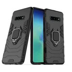 Shock Proof Back Case Mobile Cover for Samsung Galaxy S10 Plus (Armor | Hybrid PC + TPU | Full Protection with Ring Holder Kickstand | Carbon Black)