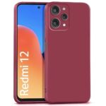 Back Cover for Mi Redmi 12 4G | Ultra Slim Soft Rubberised Case | Inner Velvet Fabric Lining | Matte Silicone Flexible Mobile Case | Camera Protection - Maroon Wine Red