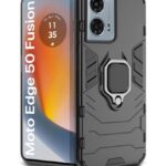 kelpuj Shock Proof Back Case Mobile Cover for Motorola Moto Edge 50 Fusion 5G | Moto Edge G96 Fusion 5G Back Cover Case (Tough Armor | Hybrid PC + TPU | Ring Holder & in-Built Kickstand | Black)
