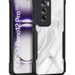 kelpuj Shock Proof Clear Protective Back Case for Oppo Reno 12 Pro 5G - AirEDGE Technology | 360 Degree Camera Protection | Transparent Hybrid Back Case Mobile Cover - Black