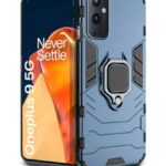 Shock Proof Back Case Mobile Cover for 1+ OnePlus 9 5G | Back Cover Case (Tough Armor | Hybrid PC + TPU | Ring Holder & in-Built Kickstand | Blue)