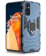 Shock Proof Back Case Mobile Cover for 1+ OnePlus 9 5G | Back Cover Case (Tough Armor | Hybrid PC + TPU | Ring Holder & in-Built Kickstand | Blue)