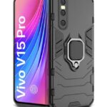 Shock Proof Back Case Mobile Cover for Vivo V15 Pro | Back Cover Case (Tough Armor | Hybrid PC + TPU | Ring Holder & in-Built Kickstand | Black)