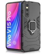 Shock Proof Back Case Mobile Cover for Vivo V15 Pro | Back Cover Case (Tough Armor | Hybrid PC + TPU | Ring Holder & in-Built Kickstand | Black)