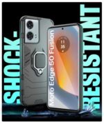 kelpuj Shock Proof Back Case Mobile Cover for Motorola Moto Edge 50 Fusion 5G | Moto Edge G96 Fusion 5G Back Cover Case (Tough Armor | Hybrid PC + TPU | Ring Holder & in-Built Kickstand | Black) - Image 7