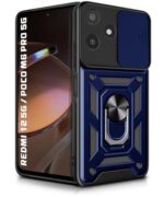 Tough Armor Bumper Mobile Back Case for Mi Redmi 12 5G | Poco M6 Pro 5G | Sliding Camera Shield Cover | Shock Proof 360? Protection | Hybrid PC + TPU | Ring Holder with Kickstand ? Blue