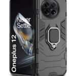 Shock Proof Back Case Mobile Cover for 1+ OnePlus 12 5G | Back Cover Case (Tough Armor | Hybrid PC + TPU | Ring Holder & in-Built Kickstand | Black)