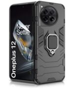 Shock Proof Back Case Mobile Cover for 1+ OnePlus 12 5G | Back Cover Case (Tough Armor | Hybrid PC + TPU | Ring Holder & in-Built Kickstand | Black)