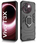 Shock Proof Back Case Mobile Cover for Vivo T3x 5G | Back Cover Case (Tough Armor | Hybrid PC + TPU | Ring Holder & in-Built Kickstand | Black) - Image 5