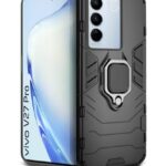 Shock Proof Back Case Mobile Cover for Vivo V27 | V27 Pro 5G | Back Cover Case (Tough Armor | Hybrid PC + TPU | Ring Holder & inBuilt Kickstand | Black)