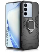 Shock Proof Back Case Mobile Cover for Vivo V27 | V27 Pro 5G | Back Cover Case (Tough Armor | Hybrid PC + TPU | Ring Holder & inBuilt Kickstand | Black)