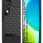 Back Cover for Vivo T4 lite 5G | iQOO Z10 lite 5G | Y04 4G | Y19 5G | Y19e with Hexa Cube Design | Ultra Slim Soft Case | Inner Velvet Fabric | Matte Silicone Flexible Mobile Case - Black