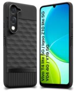 Back Cover for Vivo T4 lite 5G | iQOO Z10 lite 5G | Y04 4G | Y19 5G | Y19e with Hexa Cube Design | Ultra Slim Soft Case | Inner Velvet Fabric | Matte Silicone Flexible Mobile Case - Black