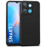 Slim Ultra Soft Rubberised Back Cover for Infinix Smart 7 | Inner Velvet Fabric Lining | Matte Silicone Flexible Camera Protection Back Case - Black